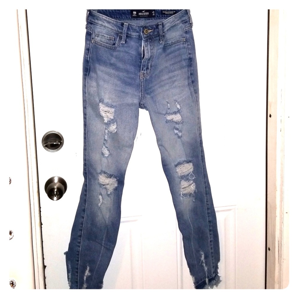 Hollister distressed skinny jeans.